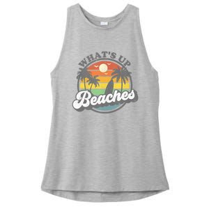 Whats Up Beaches Vacation Palm Trees Retro Beach Sunset Gift Ladies PosiCharge Tri-Blend Wicking Tank