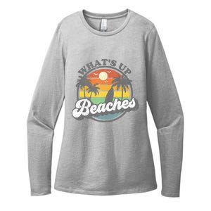 Whats Up Beaches Vacation Palm Trees Retro Beach Sunset Gift Womens CVC Long Sleeve Shirt