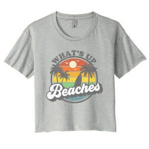 Whats Up Beaches Vacation Palm Trees Retro Beach Sunset Gift Women's Crop Top Tee