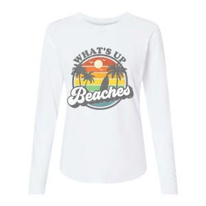 Whats Up Beaches Vacation Palm Trees Retro Beach Sunset Gift Womens Cotton Relaxed Long Sleeve T-Shirt