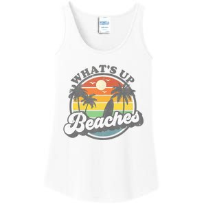 Whats Up Beaches Vacation Palm Trees Retro Beach Sunset Gift Ladies Essential Tank