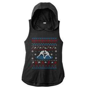 Wrestling Ugly Christmas Sweater Funny Funny Gift For Wrestler Gift Ladies PosiCharge Tri-Blend Wicking Draft Hoodie Tank