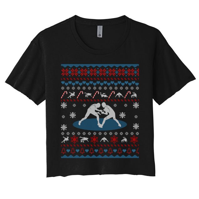 Wrestling Ugly Christmas Sweater Funny Funny Gift For Wrestler Gift Crop Top