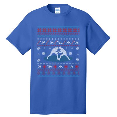 Wrestling Ugly Christmas Sweater Funny Funny Gift For Wrestler Gift Tall T-Shirt