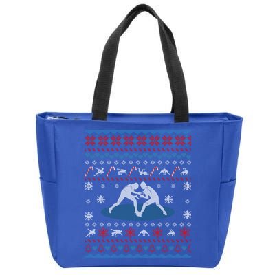 Wrestling Ugly Christmas Sweater Funny Funny Gift For Wrestler Gift Zip Tote Bag