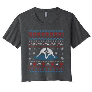 Wrestling Ugly Christmas Sweater Funny Funny Gift For Wrestler Gift Women's Crop Top Tee