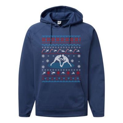 Wrestling Ugly Christmas Sweater Funny Funny Gift For Wrestler Gift Performance Fleece Hoodie