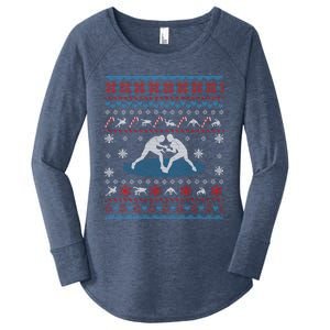 Wrestling Ugly Christmas Sweater Funny Funny Gift For Wrestler Gift Women's Perfect Tri Tunic Long Sleeve Shirt