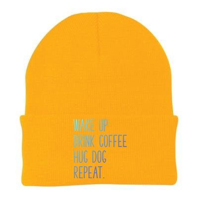 Wake Up Coffee Hug Dog Repeat Slogan Gift Knit Cap Winter Beanie