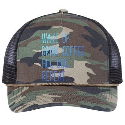 Wake Up Coffee Hug Dog Repeat Slogan Gift Retro Rope Trucker Hat Cap