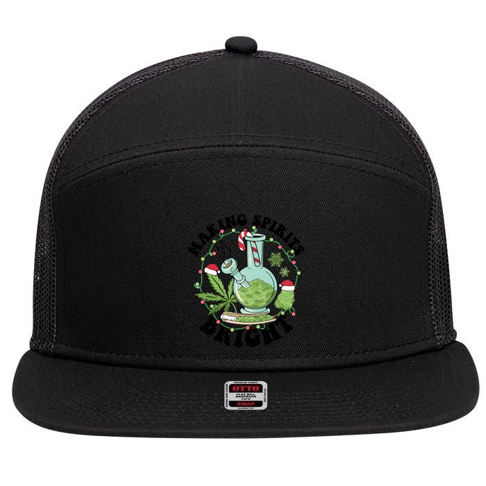 Weed Ugly Christmas Smoking Santa Claus 7 Panel Mesh Trucker Snapback Hat