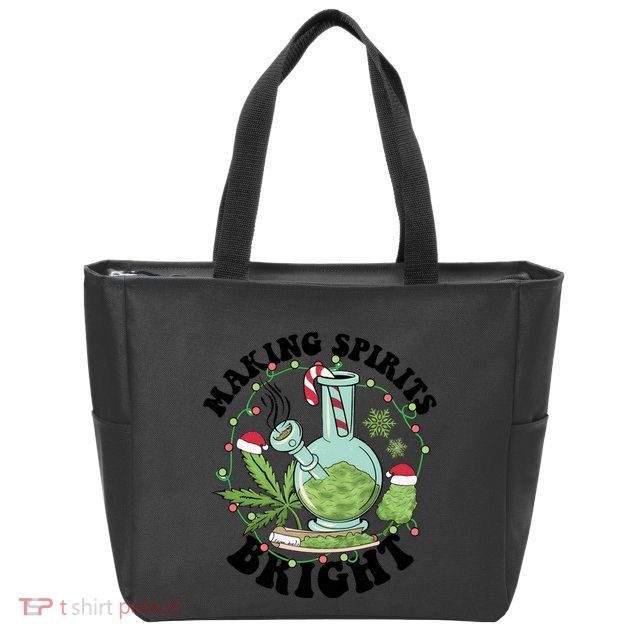 Weed Ugly Christmas Smoking Santa Claus Zip Tote Bag