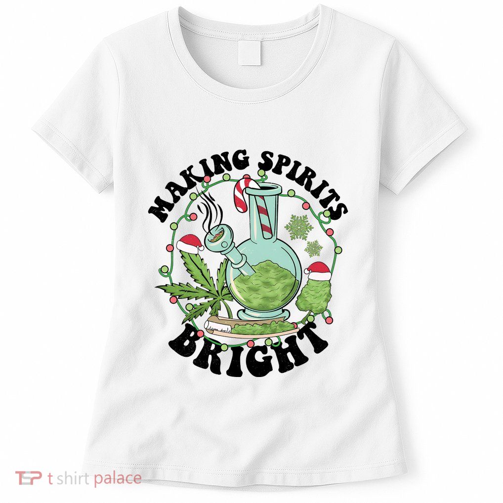Weed Ugly Christmas Smoking Santa Claus Womens T-Shirt