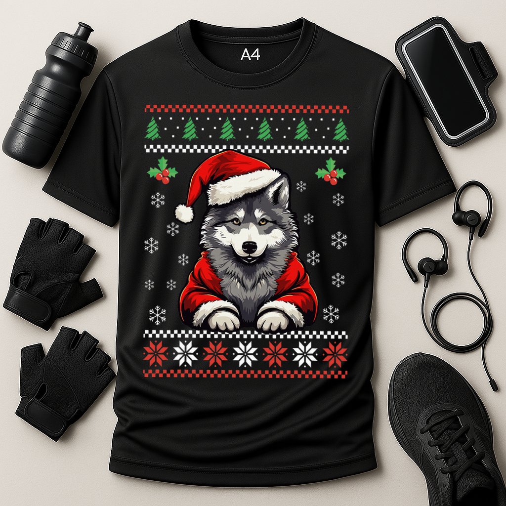 Wolf Ugly Christmas Sweater Wolves Xmas Cooling Performance Crew T-Shirt
