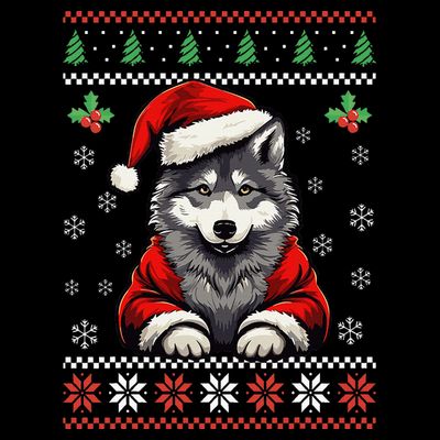 Wolf Ugly Christmas Sweater Wolves Xmas T-Shirt