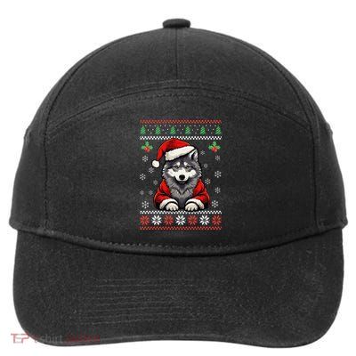 Wolf Ugly Christmas Sweater Wolves Xmas 7-Panel Snapback Hat