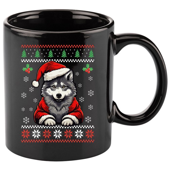 Wolf Ugly Christmas Sweater Wolves Xmas 11oz C Handle Ceramic Mug