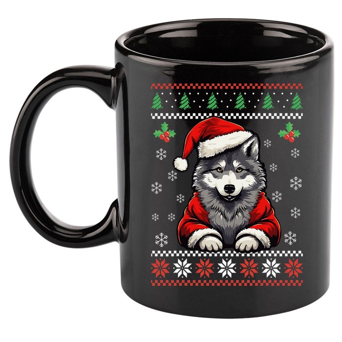 Wolf Ugly Christmas Sweater Wolves Xmas 11oz C Handle Ceramic Mug