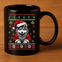 Wolf Ugly Christmas Sweater Wolves Xmas 11oz C Handle Ceramic Mug