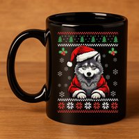Wolf Ugly Christmas Sweater Wolves Xmas 11oz C Handle Ceramic Mug