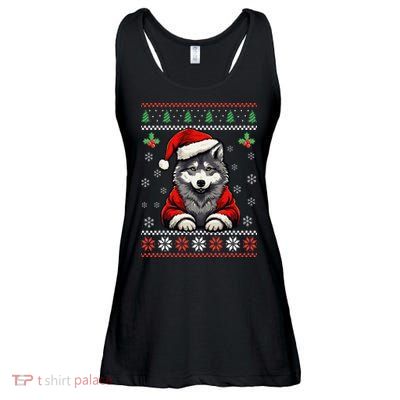 Wolf Ugly Christmas Sweater Wolves Xmas Ladies Essential Flowy Tank