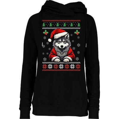 Wolf Ugly Christmas Sweater Wolves Xmas Womens Funnel Neck Pullover Hood
