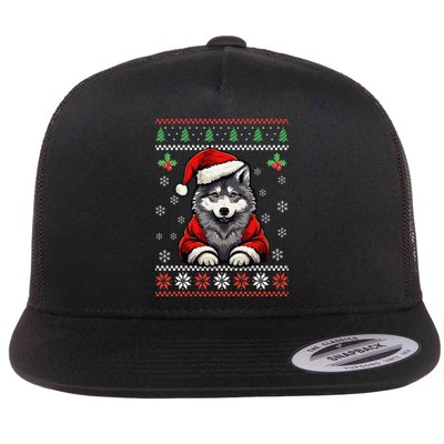 Wolf Ugly Christmas Sweater Wolves Xmas Flatbill Hat