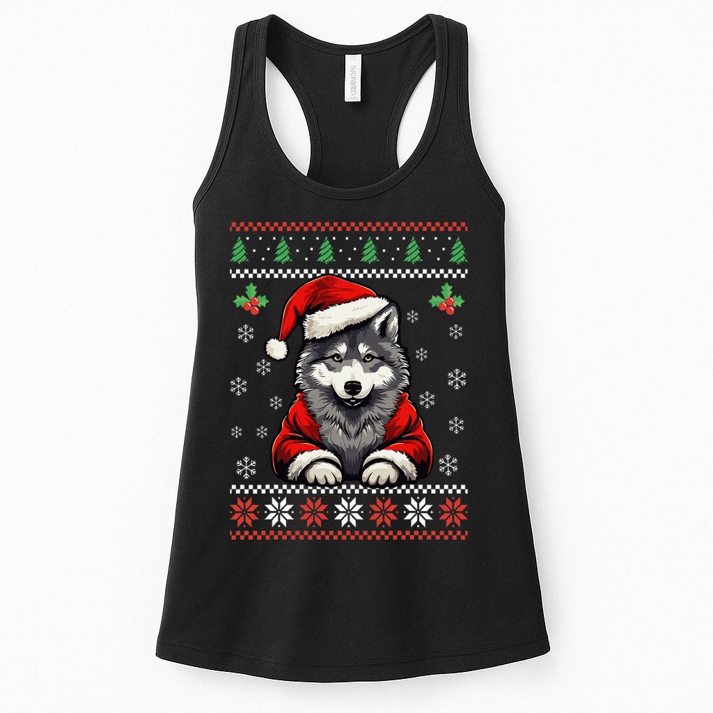 Wolf Ugly Christmas Sweater Wolves Xmas Womens Tank Top