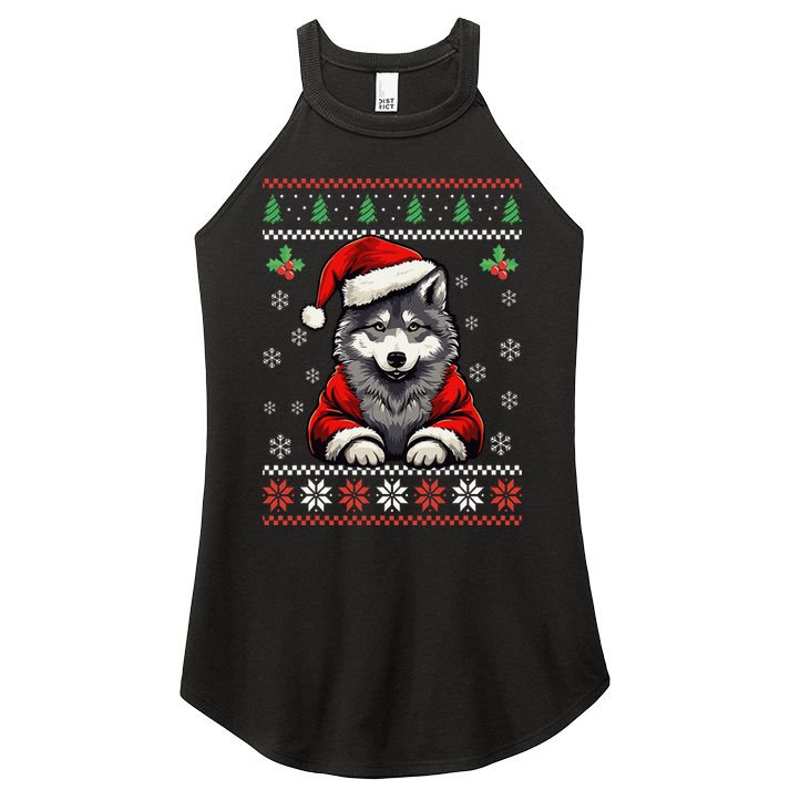 Wolf Ugly Christmas Sweater Wolves Xmas Women's Perfect Tri Rocker Tank