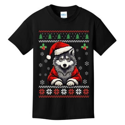 Wolf Ugly Christmas Sweater Wolves Xmas Kids T-Shirt