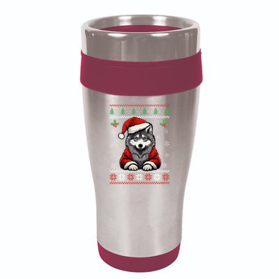 Wolf Ugly Christmas Sweater Wolves Xmas 16oz Travel Tumbler