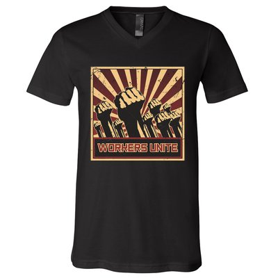 Workers Unite Communist Socialist Workers Communism V-Neck T-Shirt