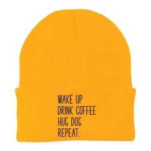 Wake Up Coffee Hug Dog Repeat Slogan Funny Gift Knit Cap Winter Beanie