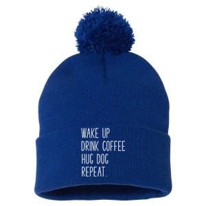 Wake Up Coffee Hug Dog Repeat Slogan Funny Gift Pom Pom 12in Knit Beanie