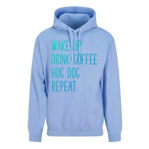 Wake Up Coffee Hug Dog Repeat Slogan Funny Gift Unisex Surf Hoodie