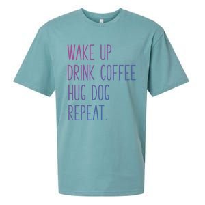 Wake Up Coffee Hug Dog Repeat Slogan Funny Gift Sueded Cloud Jersey T-Shirt