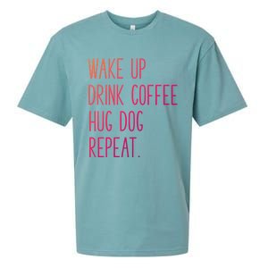 Wake Up Coffee Hug Dog Repeat Slogan Funny Gift Sueded Cloud Jersey T-Shirt