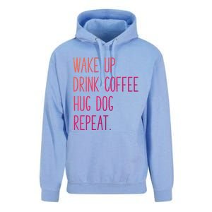 Wake Up Coffee Hug Dog Repeat Slogan Funny Gift Unisex Surf Hoodie