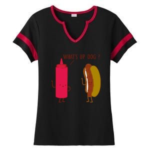 What Up Dog Ketchup Hot Dog Ladies Halftime Notch Neck Tee