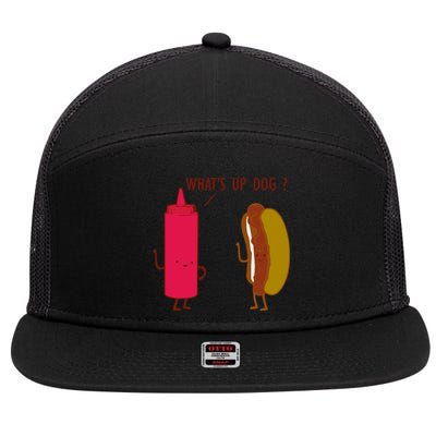 What Up Dog Ketchup Hot Dog 7 Panel Mesh Trucker Snapback Hat