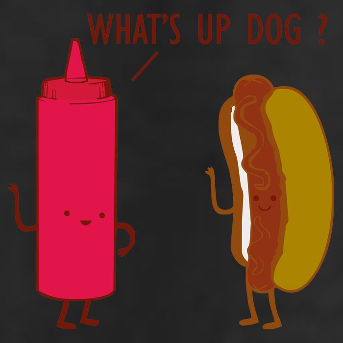 What Up Dog Ketchup Hot Dog 7 Panel Mesh Trucker Snapback Hat