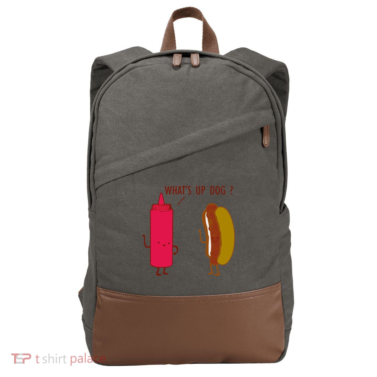 What Up Dog Ketchup Hot Dog Cotton Canvas Backpack