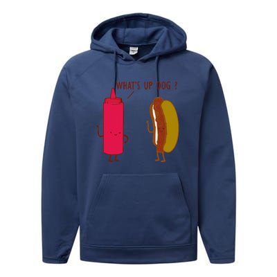 What Up Dog Ketchup Hot Dog Performance Fleece Hoodie