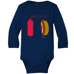 What Up Dog Ketchup Hot Dog Baby Long Sleeve Bodysuit