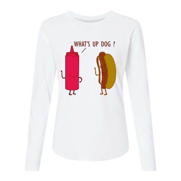 What Up Dog Ketchup Hot Dog Womens Cotton Relaxed Long Sleeve T-Shirt