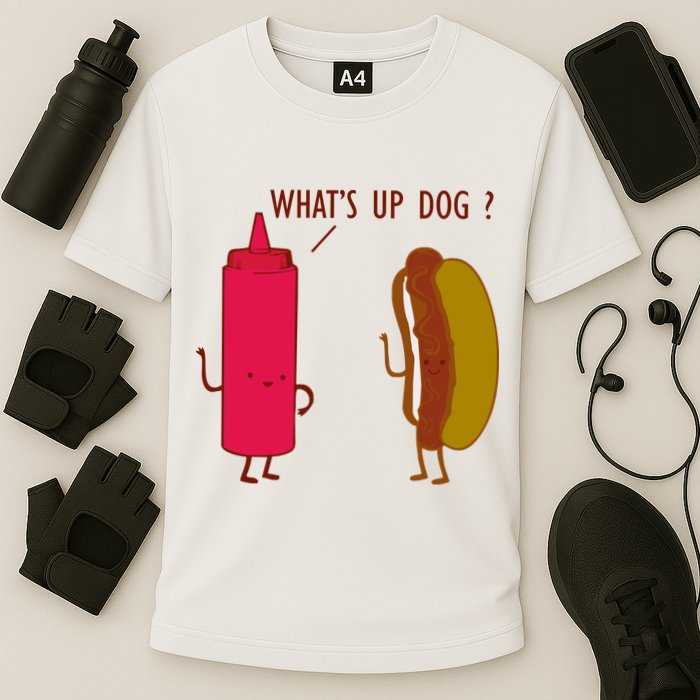 What Up Dog Ketchup Hot Dog Cooling Performance Crew T-Shirt
