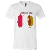 What Up Dog Ketchup Hot Dog V-Neck T-Shirt