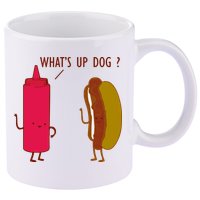 What Up Dog Ketchup Hot Dog 11oz C Handle Ceramic Mug