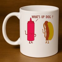 What Up Dog Ketchup Hot Dog 11oz C Handle Ceramic Mug