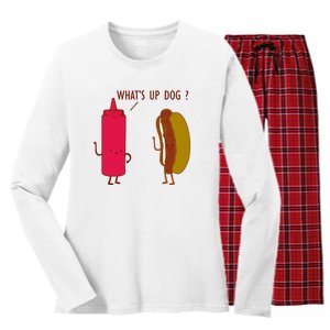 What Up Dog Ketchup Hot Dog Women's Long Sleeve Flannel Pajama Set 